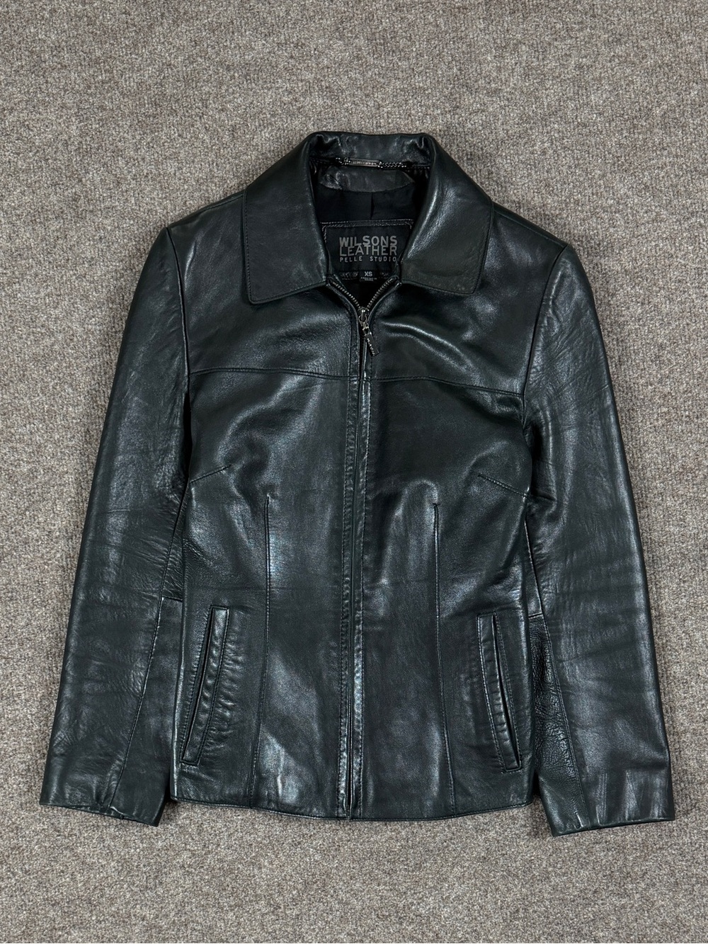 Vintage Wilsons Pelle Studio Black Leather Fitted Zip Up Jacket Women’s XS 90s